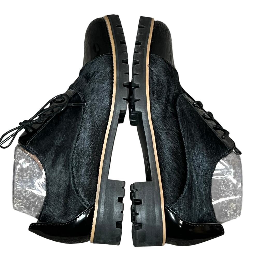 All Black Oxford Shoes Women US 9 EU 39.5 Black Calf Hair Patent Leather Cap Toe - Picture 8 of 13